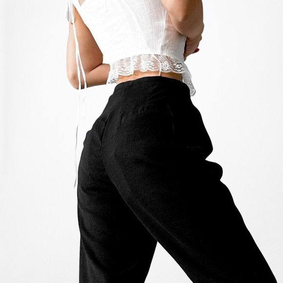 Vintage Y2K Black High Waisted Pleated Detail Tapered Trouser Pants Size S - Picture 3 of 5